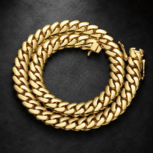 14MM gold Miami Cuban link chain front view