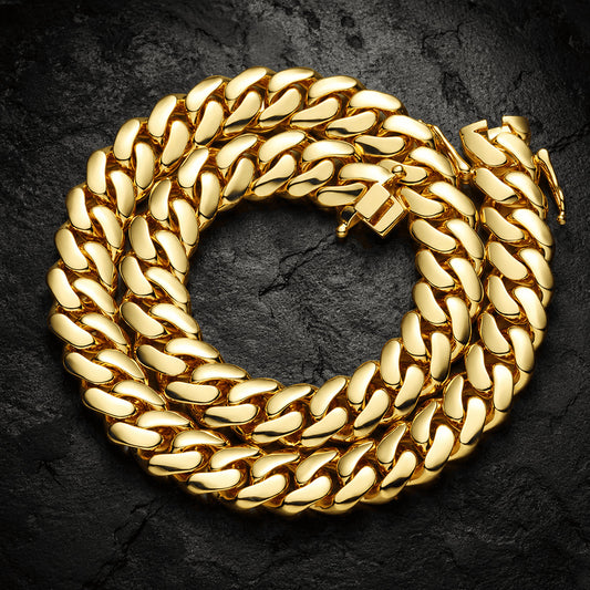 16MM gold Miami Cuban link chain front view