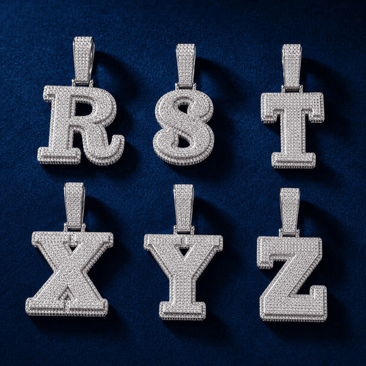 White Gold Initial Pendant - Oversized Full Pavé Block Letter
