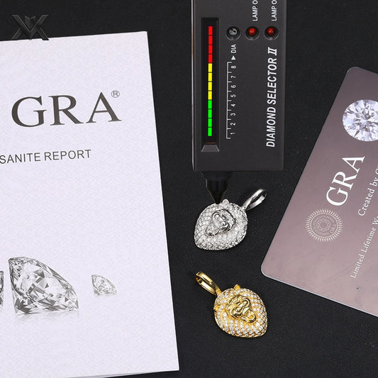 S925 Moissanite Solid Lion Head Pendant - Ice Grind