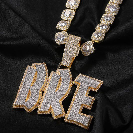 Gold Custom Name Pendant - Iced Out Old English Letters