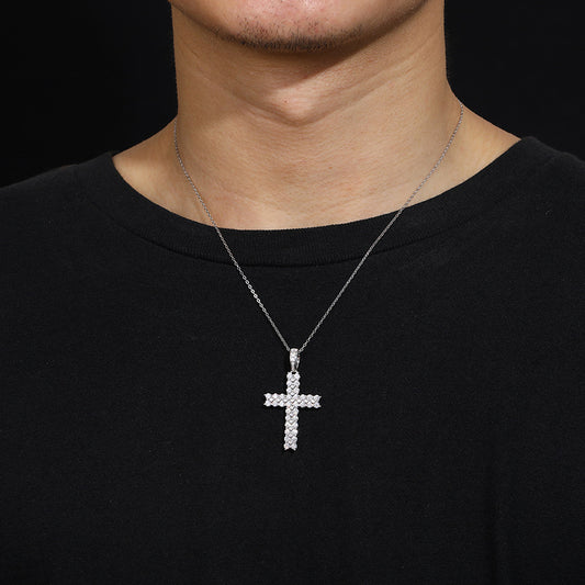 Moissanite Cross Pendant - White Gold S925 VVS Round Stone