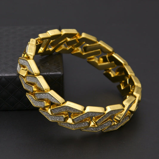 16MM Gold Cuban Link Bracelet - Silver Glitter Chevron Links