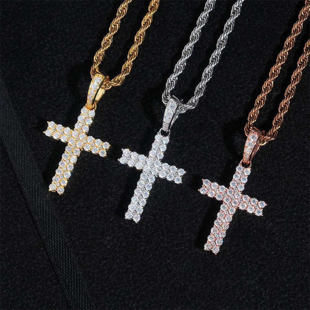 Moissanite Cross Pendant - Rose Gold S925 VVS Round Stone