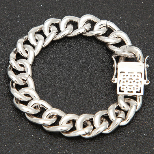 12MM White Gold Cuban Link Bracelet - Half-Pavé Wave Links