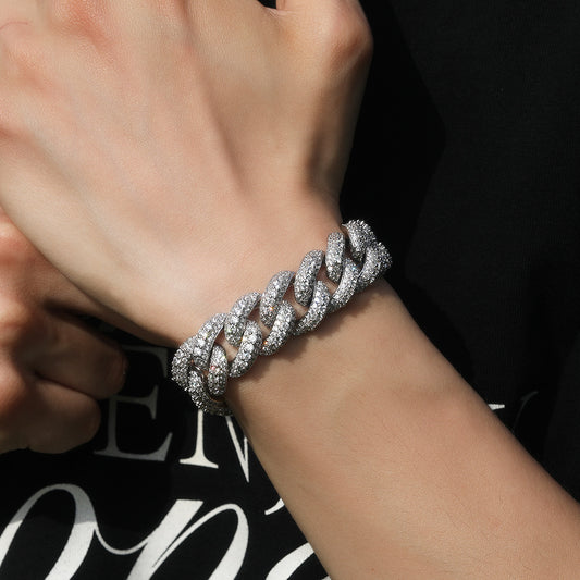 18MM White Gold Cuban Link Bracelet - Sculpted Bubble Links