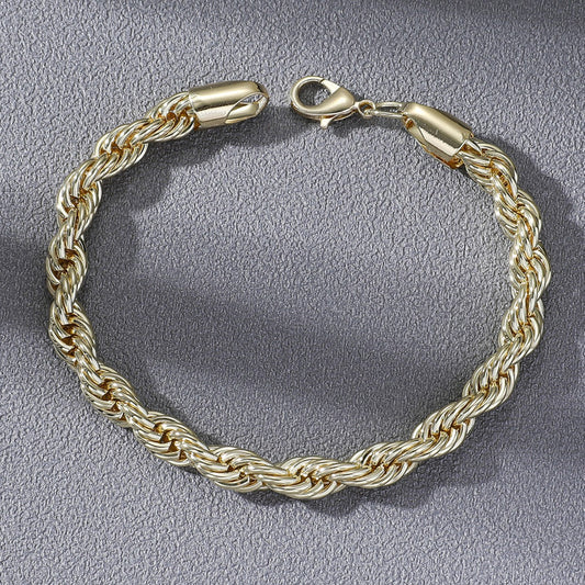7MM Gold Rope Bracelet - Classic Rope Twist