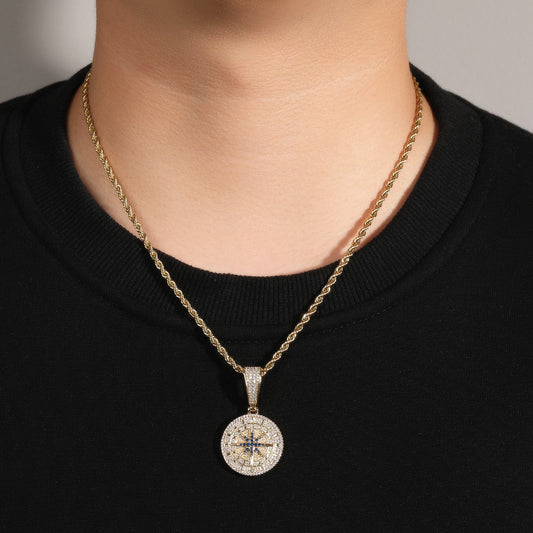 Gold Compass Pendant - Blue Star Roman Medallion