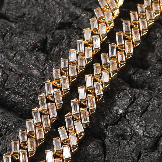 12MM 14K Gold Cuban Link Chain - Iced Out Baguette
