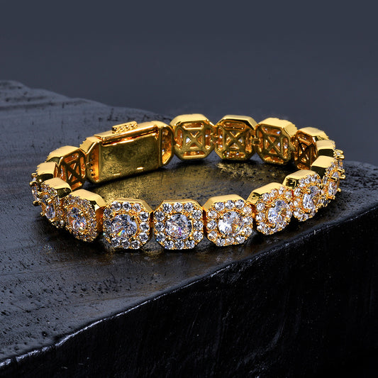 10MM Gold Link Bracelet - Iced Cushion Halo Links