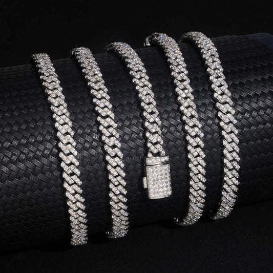 5MM Moissanite Cuban Link Chain - Big Stone Row