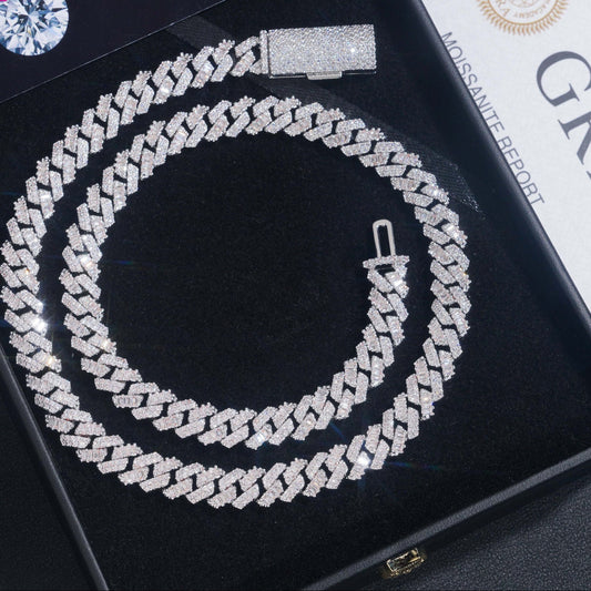8MM Moissanite Cuban Link Chain - Twin Row VVS Ice S925 Silver