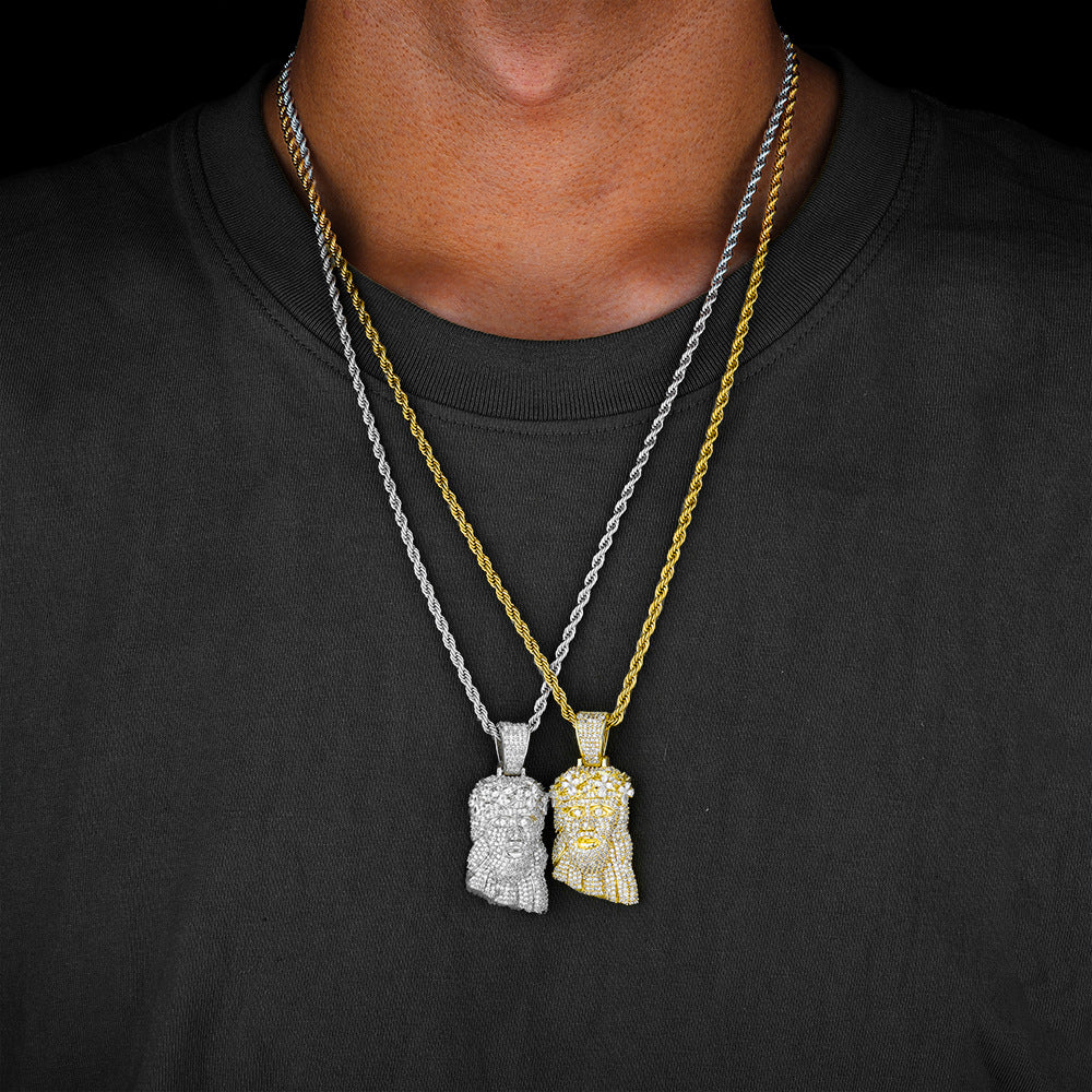 Gold Jesus Pendant - Mini Crowned Jesus Head