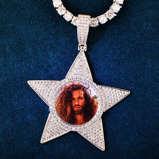 White Gold Picture Pendant - Iced Star Portrait