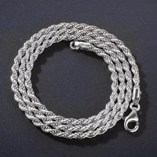 3MM White Gold Rope Chain - Clean Silver Twist