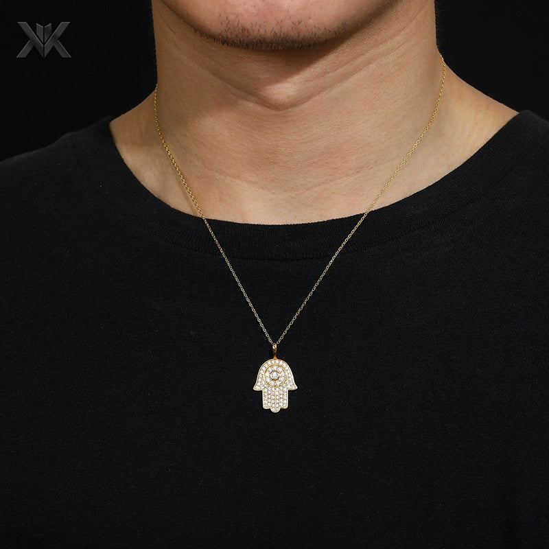 S925 Moissanite Hand of Fatima Pendant - Ice Grind