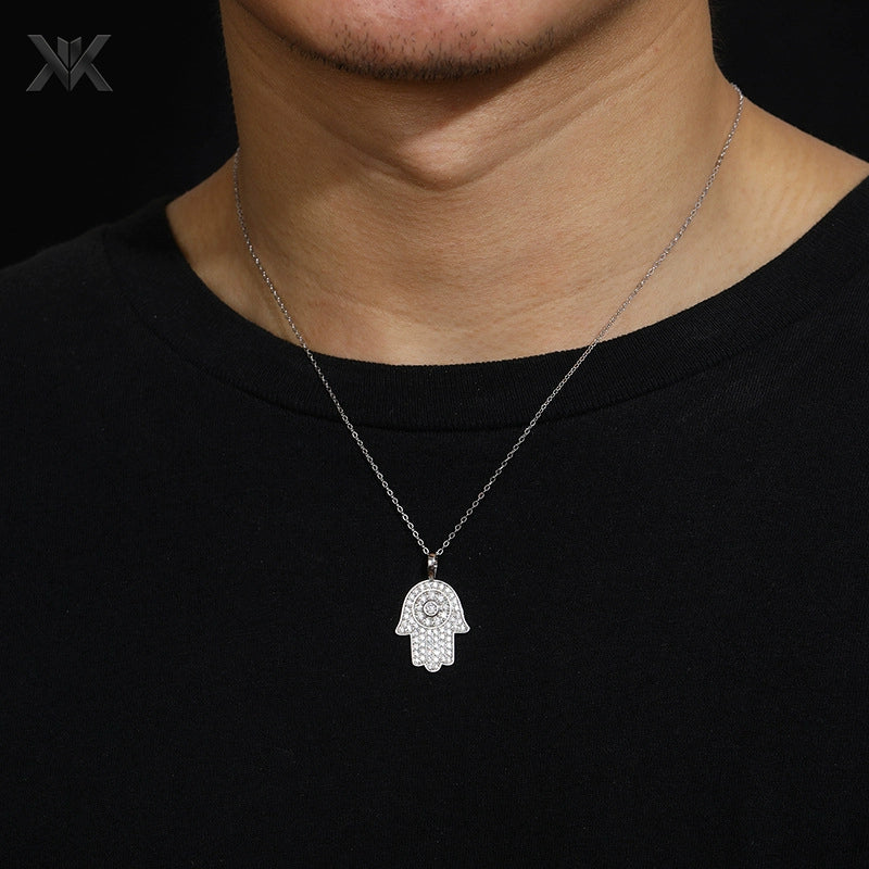 S925 Moissanite Hand of Fatima Pendant - Ice Grind