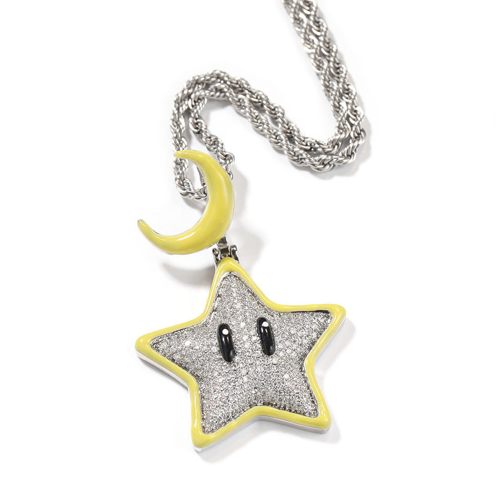 White Gold Star Pendant - Night Glow Moon Charm