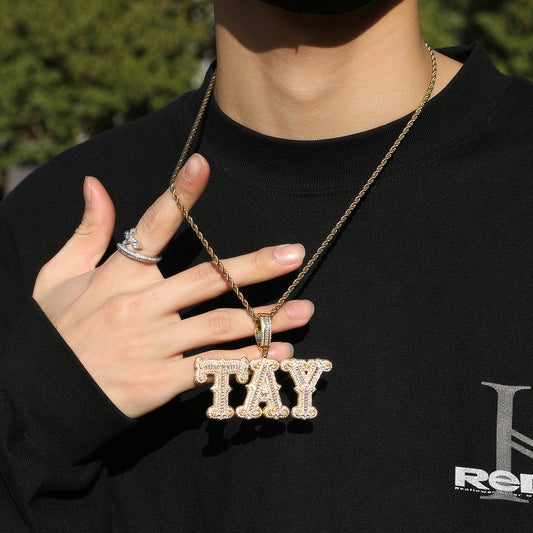 Gold Custom Name Pendant - Baguette Gothic Nameplate