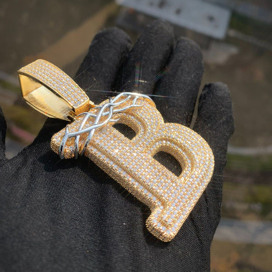 Gold Custom Initial Pendant - Iced Out Thorn Crown Letter