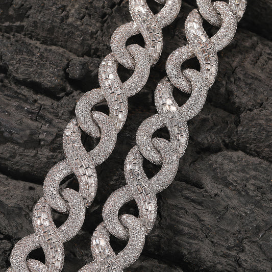 16MM White Gold Cuban Link Chain - Iced Out Twisted Links