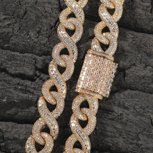 16MM Yellow Gold Cuban Link Chain - Iced Out Twisted Links