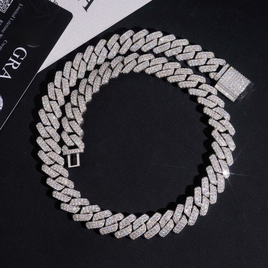 14MM Moissanite Cuban Link Chain - Trapezoid Iced VVS S925
