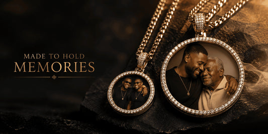 IceGrind picture pendant necklace for men with gold chains and family memories, made to hold love, legacy, and personal stories
