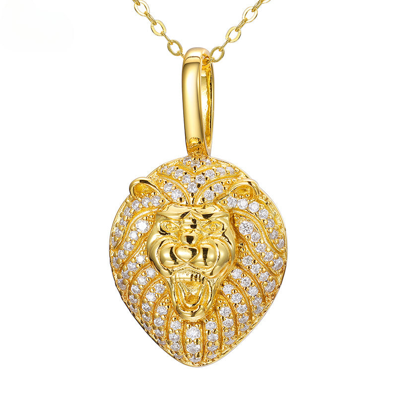 S925 Moissanite Solid Lion Head Pendant - Ice Grind