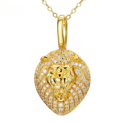 S925 Moissanite Solid Lion Head Pendant - Ice Grind