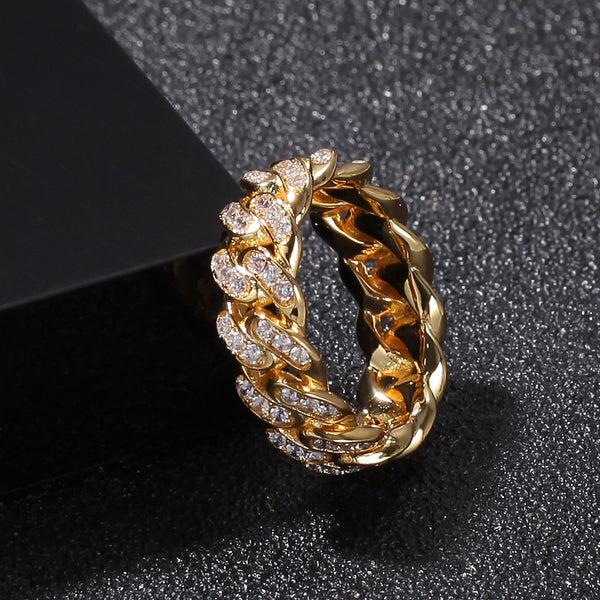 Gold Cuban Link Ring - Iced Top Link Panels