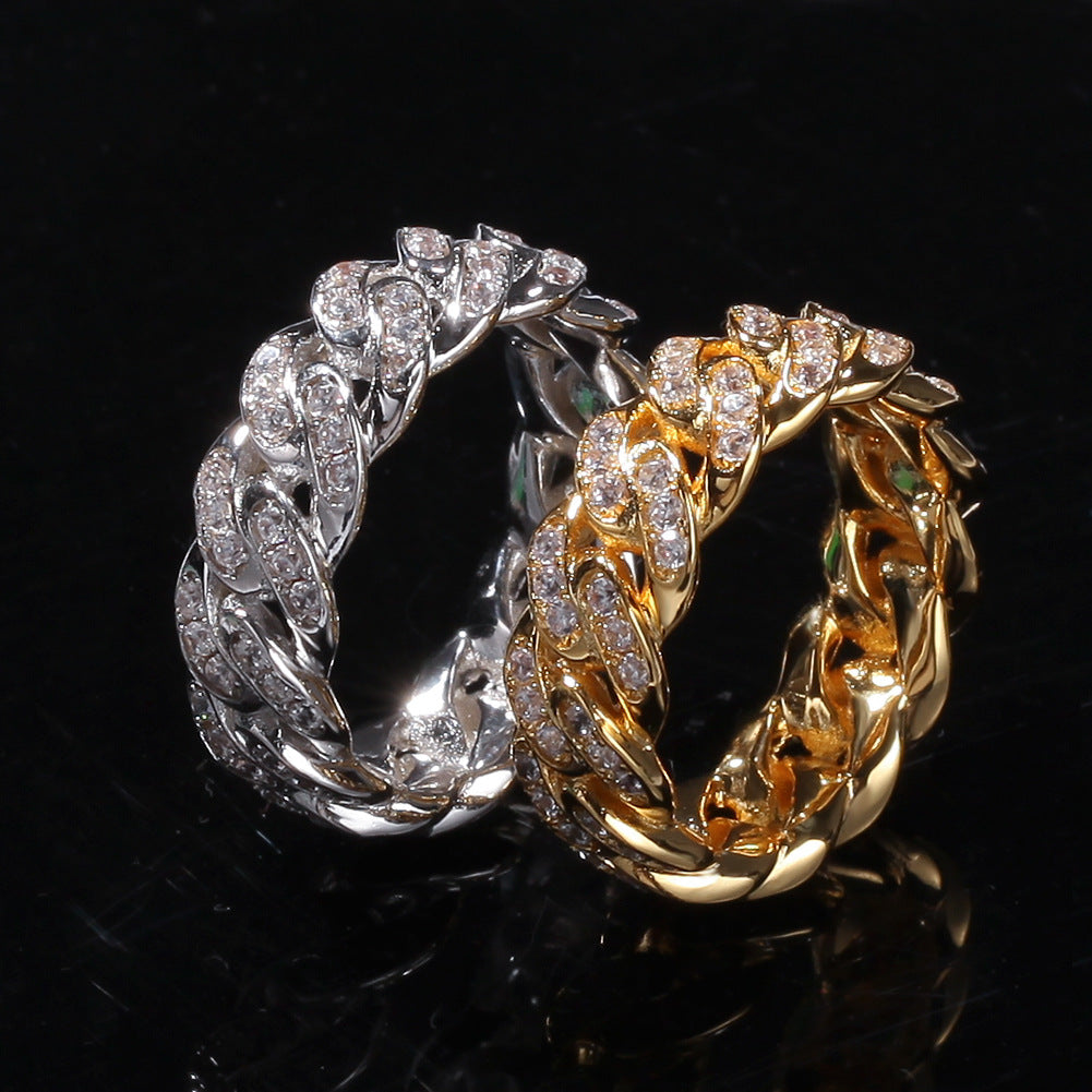 Gold Cuban Link Ring - Iced Top Link Panels