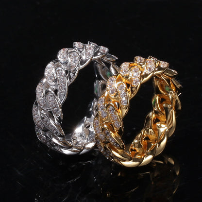 Gold Cuban Link Ring - Iced Top Link Panels