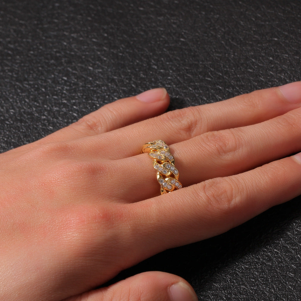 Gold Cuban Link Ring - Iced Top Link Panels