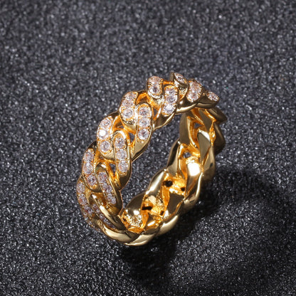 Gold Cuban Link Ring - Iced Top Link Panels