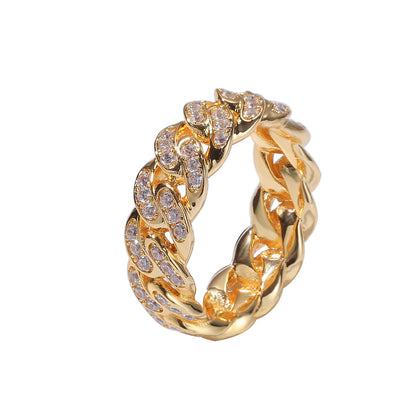 Gold Cuban Link Ring - Iced Top Link Panels