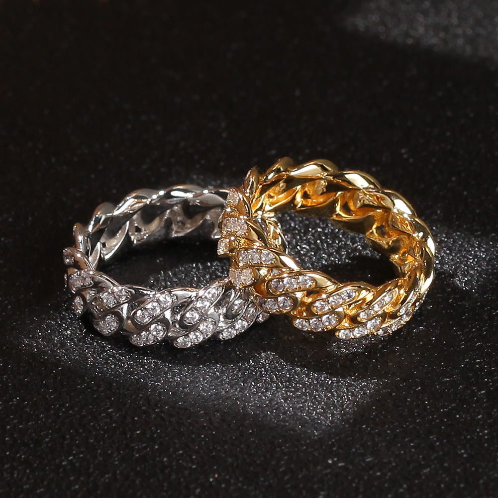 Gold Cuban Link Ring - Iced Top Link Panels