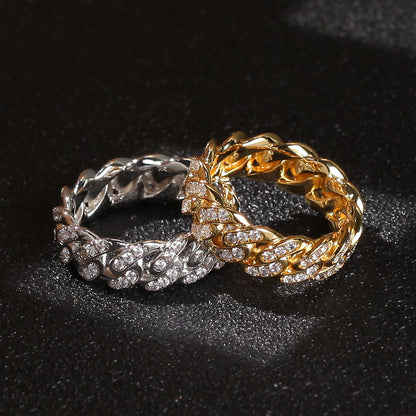 Gold Cuban Link Ring - Iced Top Link Panels