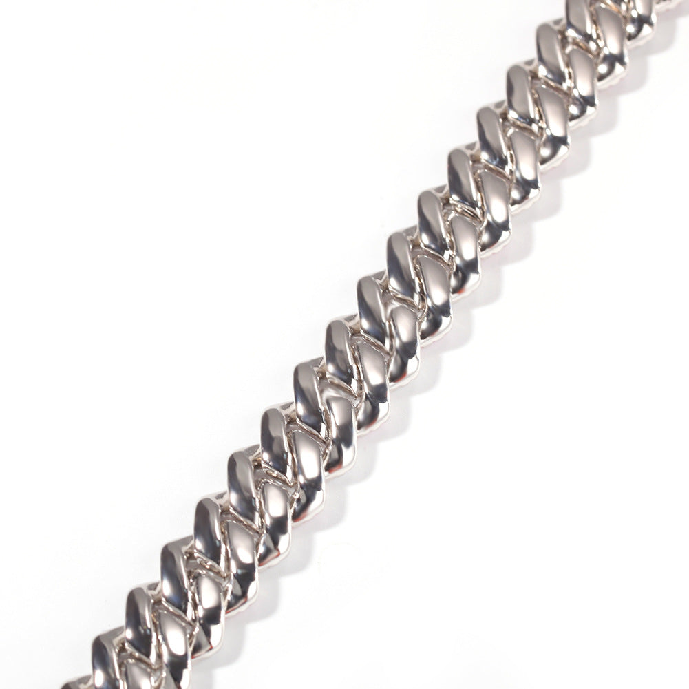 13MM White Gold Cuban Link Bracelet - Blue Split Pavé