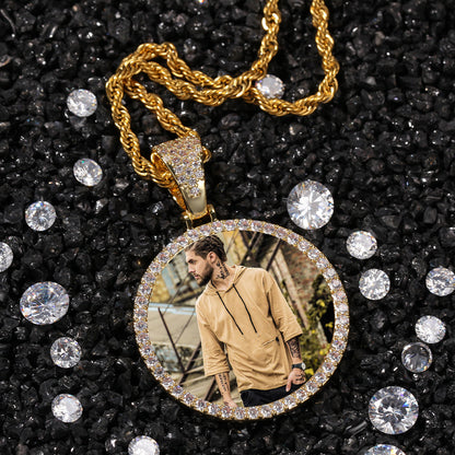 Gold Picture Pendant - Iced Out Round Medallion