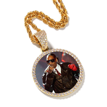 Gold Picture Pendant - Iced Out Round Medallion