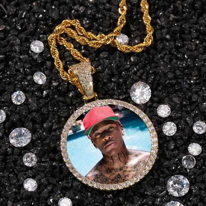 Gold Picture Pendant - Iced Out Round Medallion