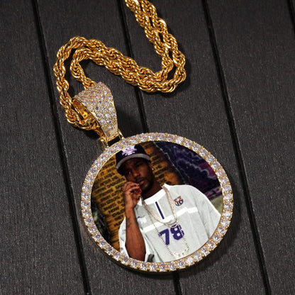 Gold Picture Pendant - Iced Out Round Medallion