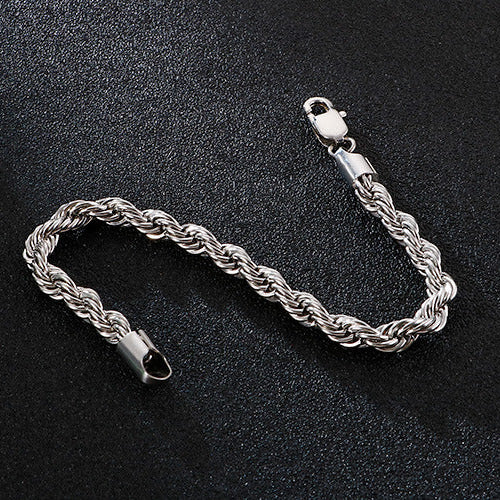 7MM White Gold Rope Bracelet - Classic Rope Twist