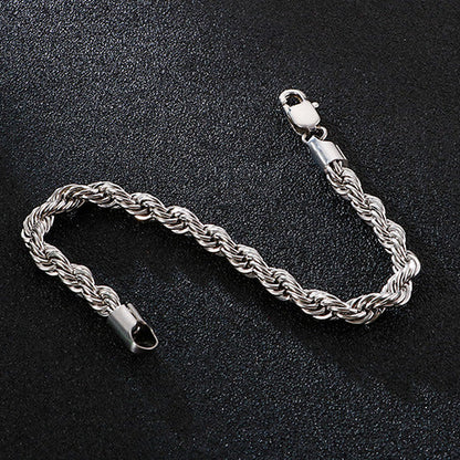7MM White Gold Rope Bracelet - Classic Rope Twist