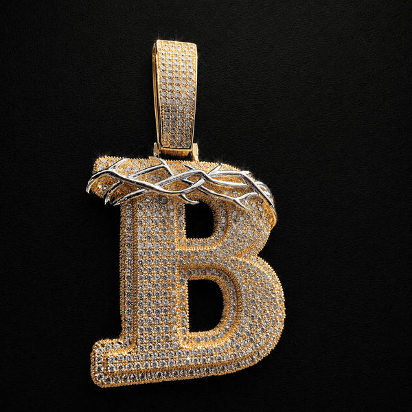 Custom Iced Crown of Thorns Letter Pendant