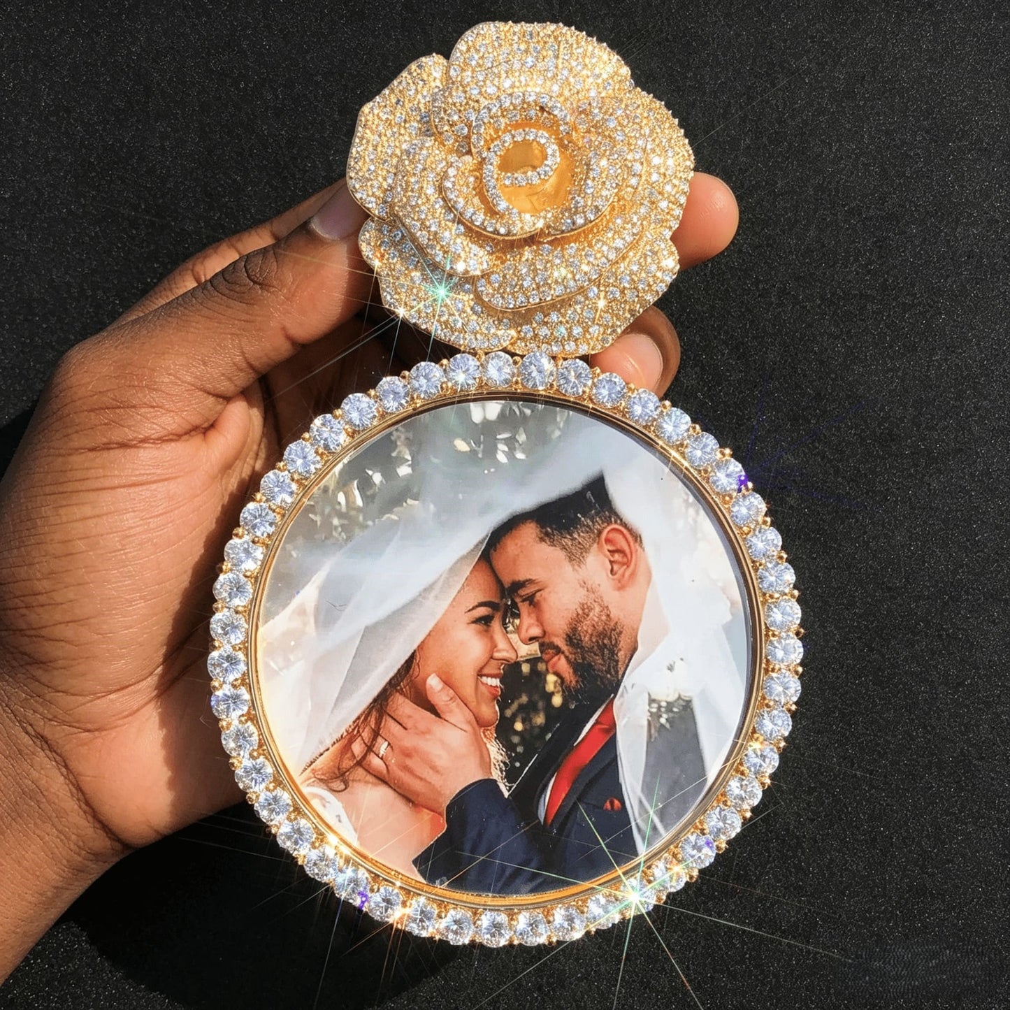 Custom Rose Iced Photo Pendant