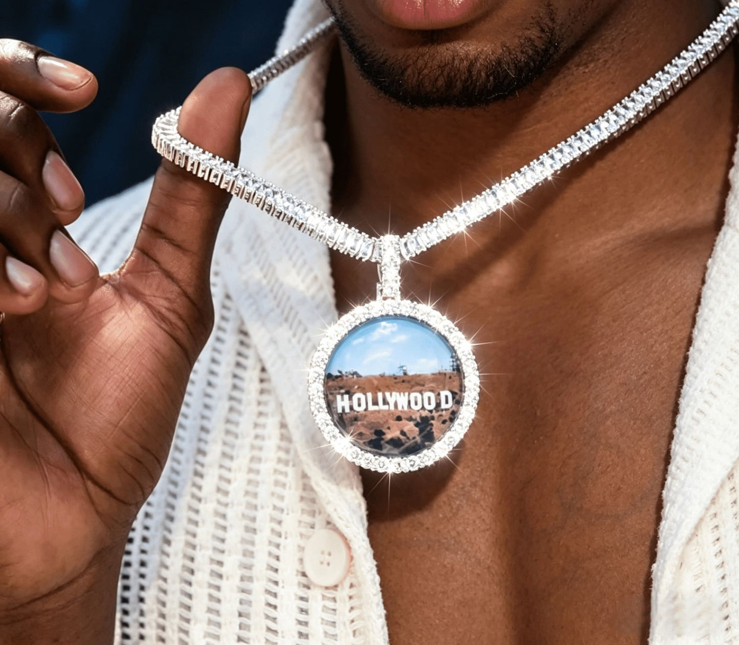 Round Iced Out Picture Pendant