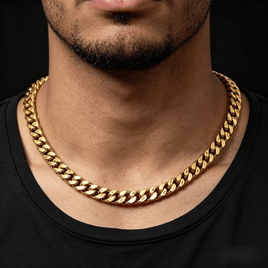 12MM 18K Gold Cross Cuban Link Chain