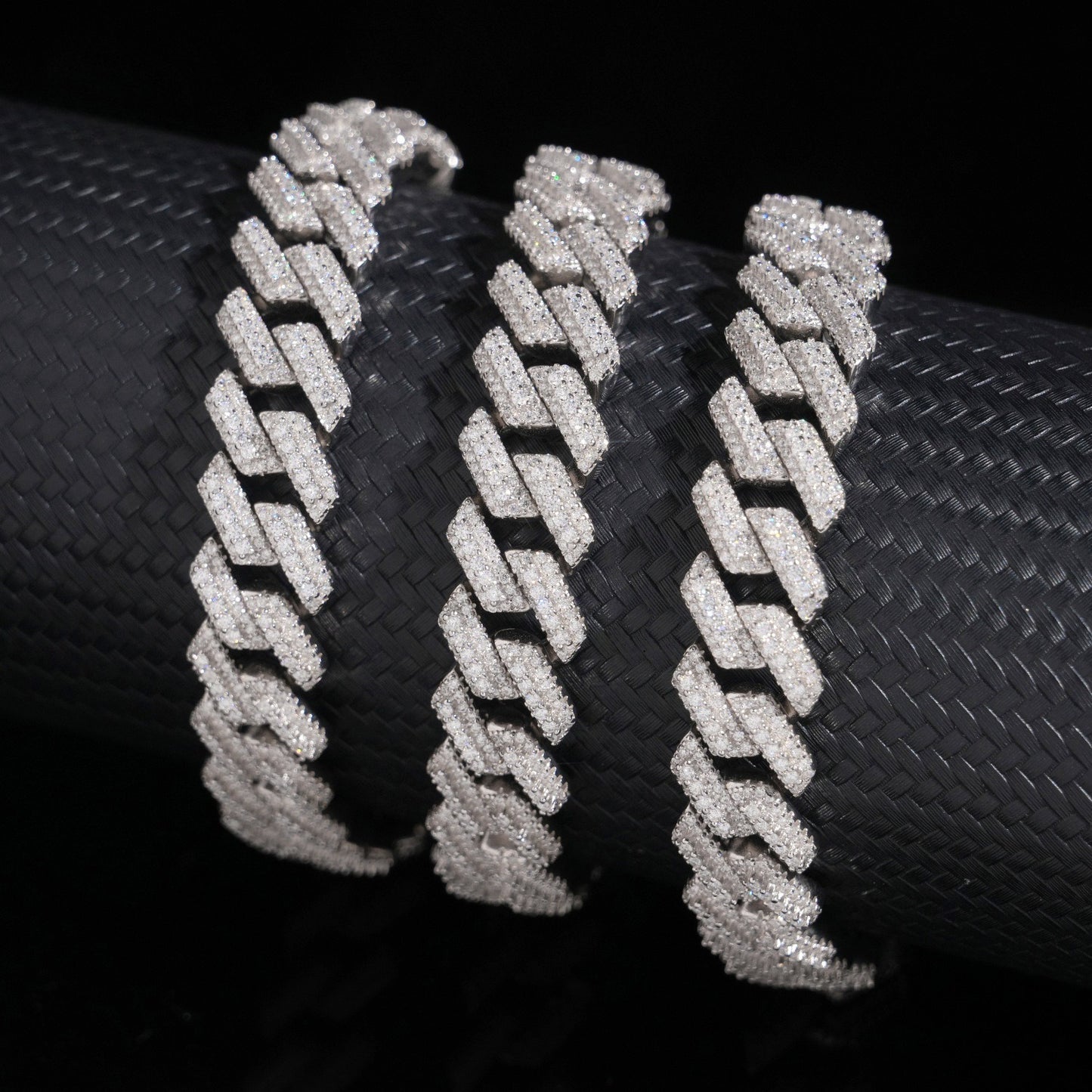 12MM Moissanite Cuban Link Chain - 3 Row Iced S925 Silver